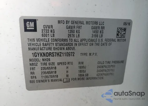 2017 Cadillac Xt5 Luxury z USA, uszkodzony, nr VIN 1GYKNDRS7HZ110972